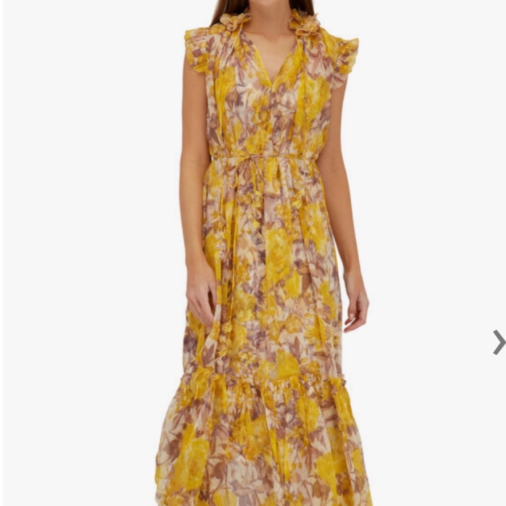Zimmerman High Tide Yellow Ikat Flower Print Flutter Dress size 0